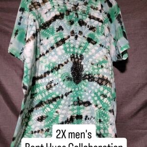 Men's Short Sleeve Tie-Dye Shirt - Green/Black Pattern